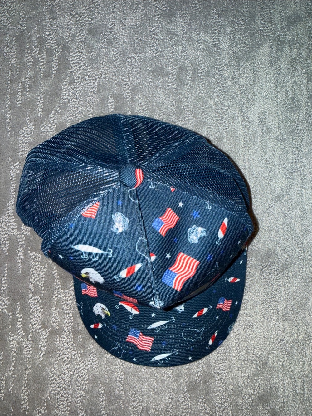 Bass Pro Shops Navy Flag & Lure Pattern Trucker Hat - Picture 5 of 5